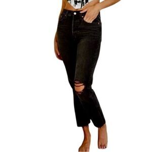 Levi’s Wedgie Straight Ankle Jeans in Distressed Dark Black Women’s 27